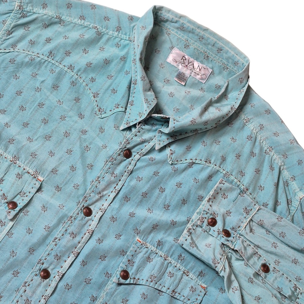 Ryan Michael Men's XXL‎ Silk Tencel Western Shirt Snap Pearl Blue
